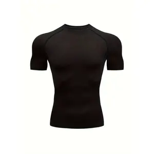 Men's High-Elasticity Compression Shirts - 90% Polyester, 10% Elastane, Breathable, Quick-Dry, Ideal for Gym, Outdoor Activities, Red with Black Accents (Compression Shirts for Sports & Outdoor Rash Guard Use), Men's Compression Shirts