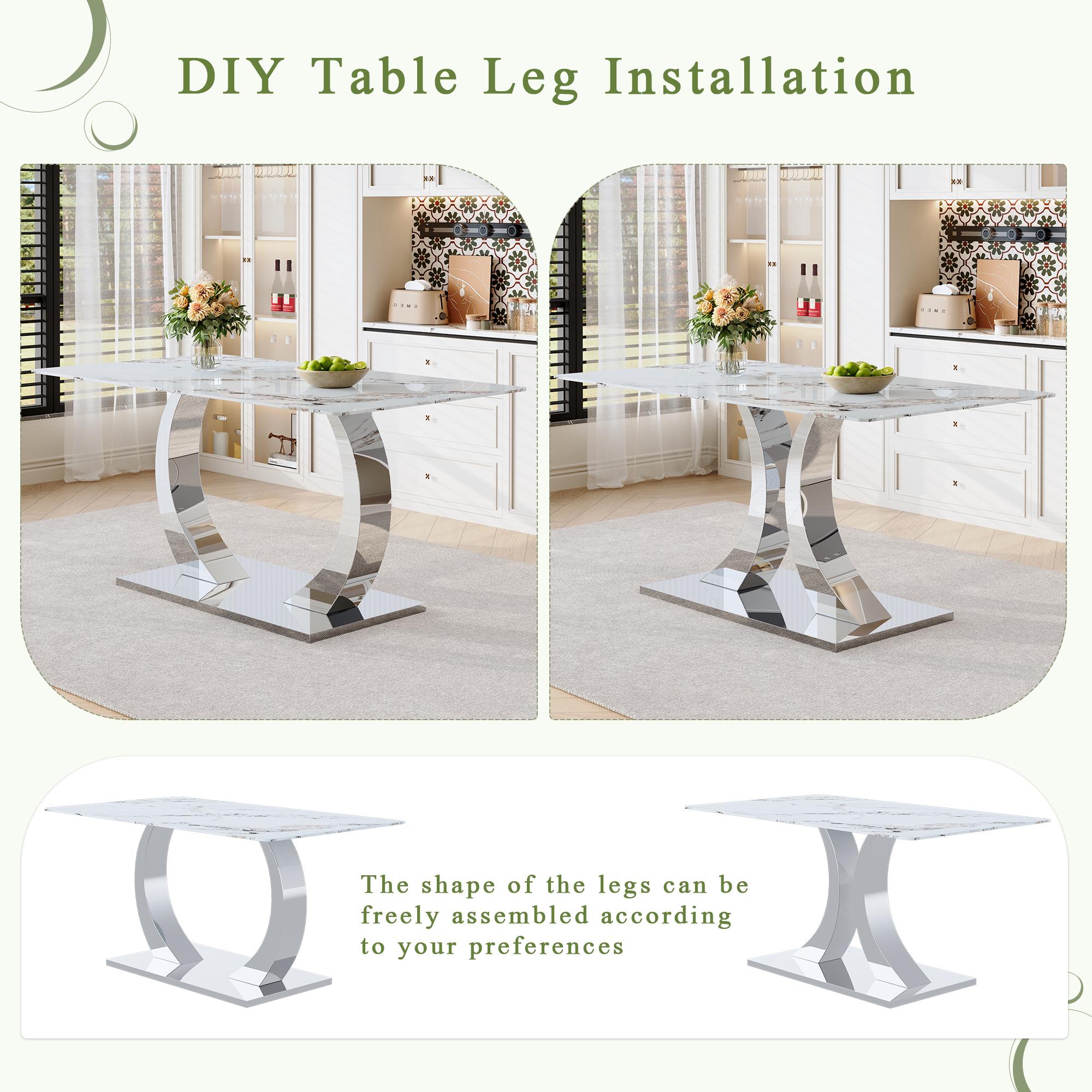 Dining Table Set for 6,Kitchen Table Chairs Set of 6,Rectangular Dining Table,Modern Dining Room Set 63" White Tempered Glass Top with Adjustable Stainless Steel Base,Velvet Dining Chairs,Sliver Stainless Steel Plating Legs,Suitable for Dining Room,Office Dining Table Set for 6,Kitchen Table Chairs Set of 6,Rectangular Dining Table,Modern Dining Room Set 63" White Tempered Glass Top with Adjustable Stainless Steel Base,Velvet Dining Chairs,Sliver Stainless Steel Plating Legs,Suitable for Dining Room,Office