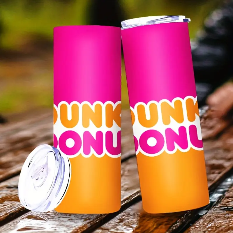 20oz Dunkin' Donuts Insulated Stainless Steel Mug with Lid - Pink & Orange Gradient Perfect for Home & Outdoor Use Ideal Gift for Valentine's Day & St Patrick's Day