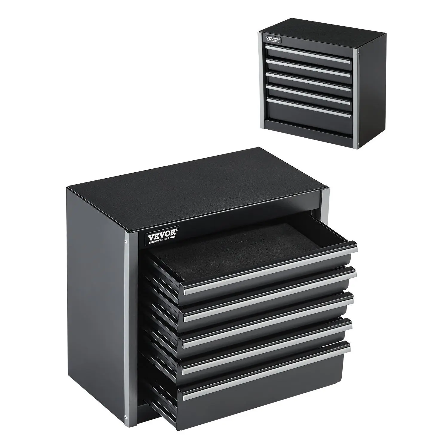 【Summerfinds】VEVOR Metal Tool Box, 8.6-inch, Portable Metal Tool Box with 5 Drawers, Small Tool Chest with EVA Liners and PP Feet Pads, Heavy-Duty Steel With Ball Bearing Opening and Powder Coated Finish, Black