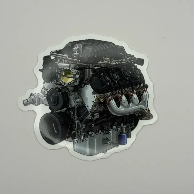 LSA Supercharged Engine Sticker, Detailed V8 Motor Die-Cut Decal for Toolboxes, Laptops and Garage Decor