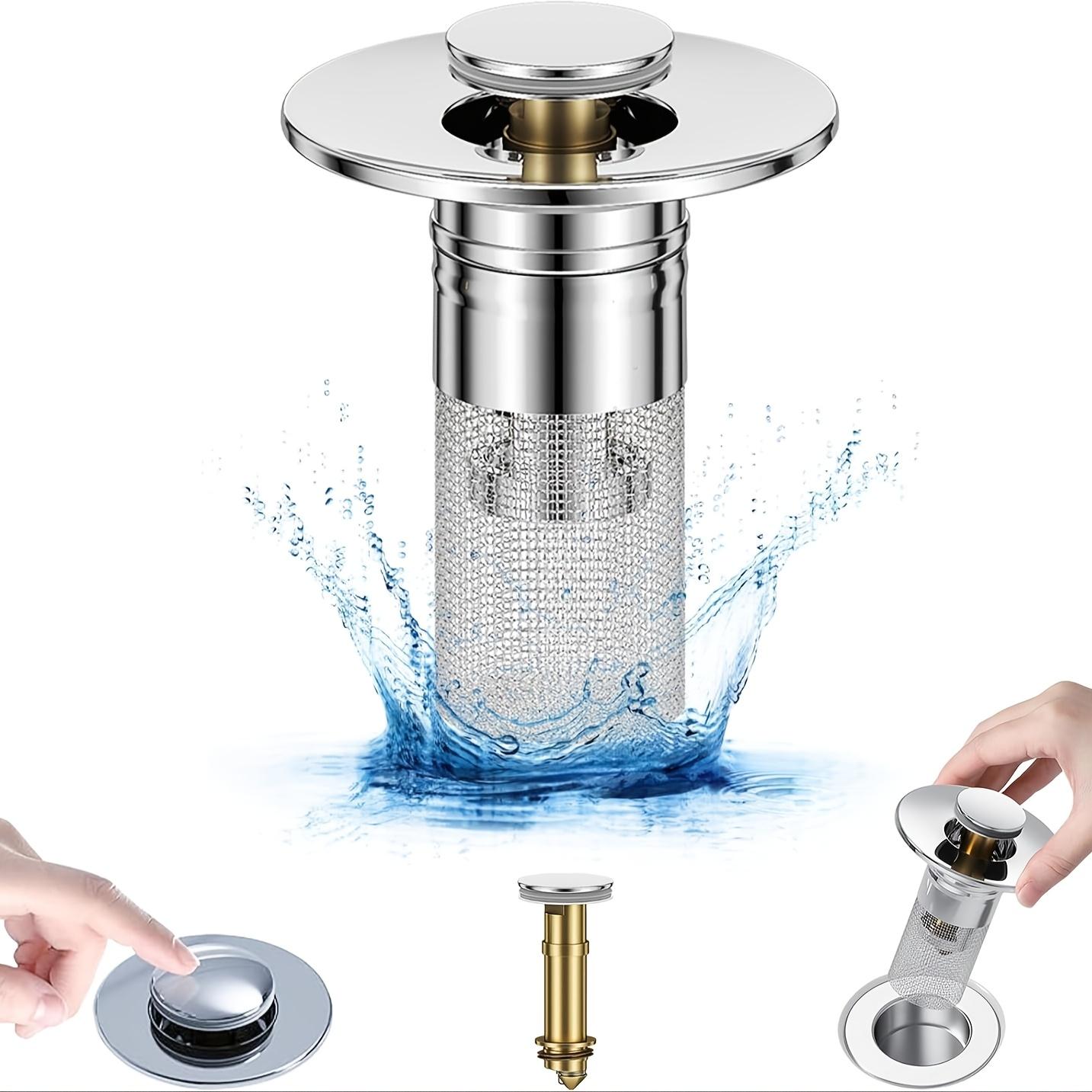 Two Sink Plugs for Bathrooms, a Pop-Up Drain Filter, a Sink Drain Filter Plug, And a Universal Drain Filter Plug with a Spring Core for Push Conversion. Size: 1.1 to 1.45 Inches, in Silver Color