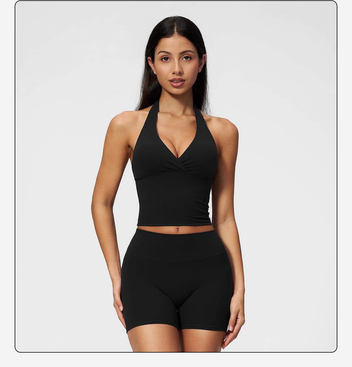 MFVIM Women’s V-Neck Halter Long Yoga Set — Back-Enhancing Waist-Defining Tank Top & High-Waisted Butt-Lifting Sports Shorts, Two-Piece Set,back to school,back to school haul