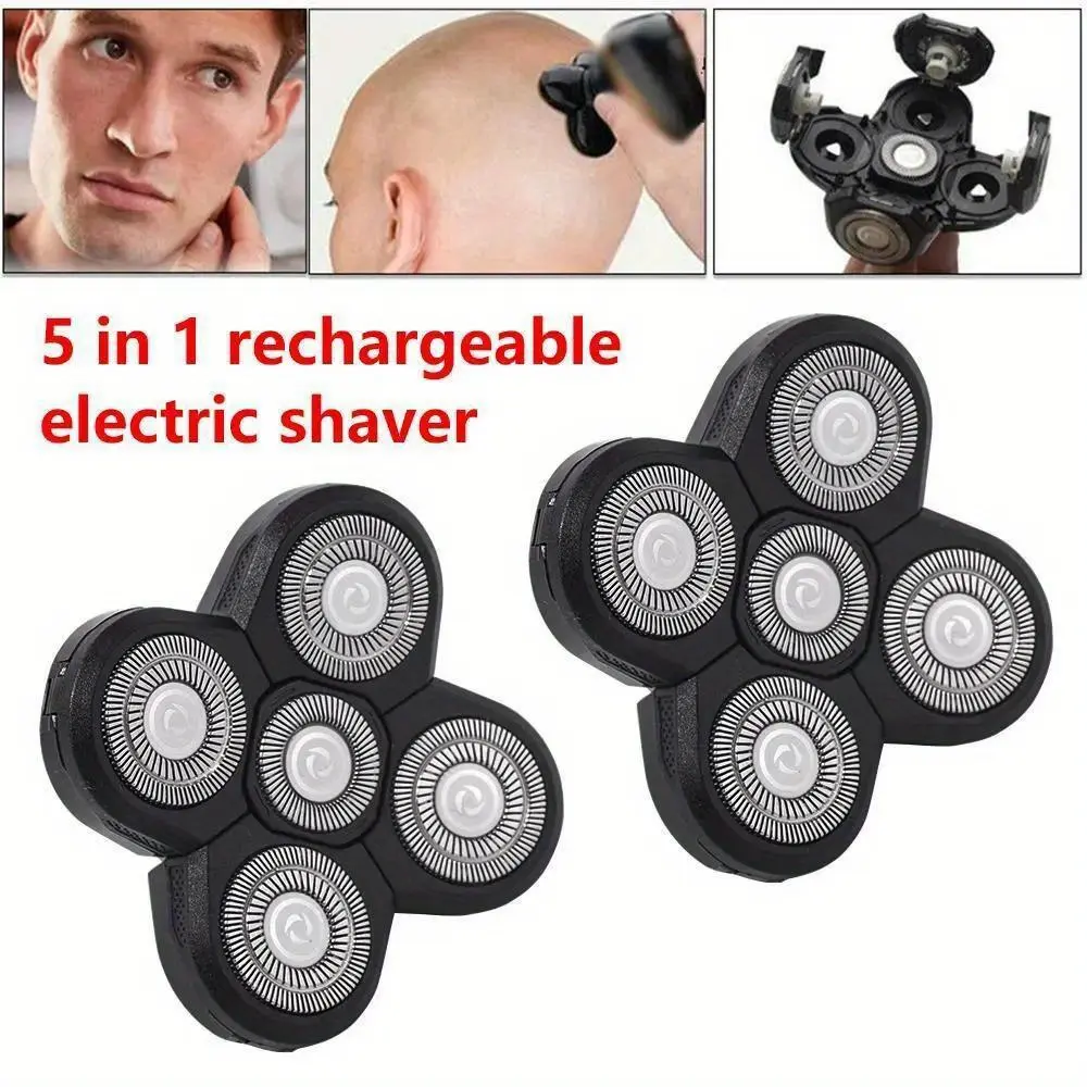Black 4D Floating 5-Blade Electric Shaver Replacement Heads Universal Cordless Spare Parts Fit Rechargeable Rotary Shavers Smooth Shaving Cutter Accessories Essential Supplies For Daily Men Facial Shaving Machine Maintenance