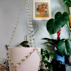 Lil Mama's Clear Crystal Plant Hanger in Gold with Clear Crystals and Chain Design - Elegant Home Decor Accessory