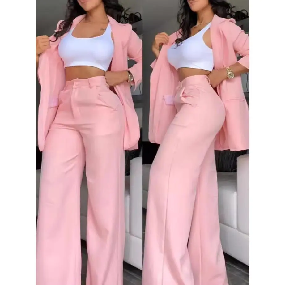 Autumn Fashion Women's Wear Suit Coat & Trousers Two-Piece Set Elegant Outfit Womenswear Comfort Basic Fluorescent Yellow Minimalist Short matching  sets spring  break  outfit denim 2  piece  sets  women two  piece  outfits raving  outfit