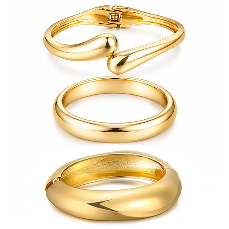 3PCS Chunky Gold Bangle Bracelets for Women Trendy Plated Cuff Bracelets Stack, Dainty Gold Bracelet Sets Non Tarnish Autumn and winter Fashion Jewelry Gift