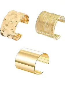 3pcs/Set Chunky Gold Bangle Bracelets, Women's Gold Exaggerated Bangle Set, Armlet, Punk Style Accessories