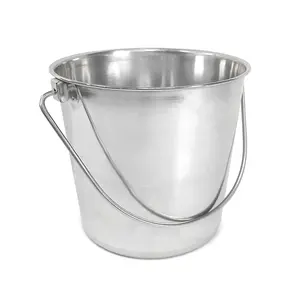 Heavy Duty Stainless Steel Round Bucket 6 Quart with Secure Handle Dishwasher Safe for Pet Feeding & Gardening