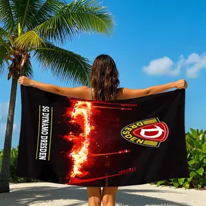 Dresden Dynamo Flame Patchwork Beach Towel, Ultra Soft Towel with Dresden Dynamo Flame Pattern, Perfect for Beach Enthusiasts!