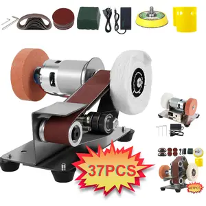 3-in-1 Mini Belt Sander 7/37/107PCS Kit - 7-Speed Knife Sharpener & Polisher for Wood/Metal/DIY Crafts