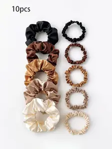10pcs Women's Satin Hair Accessories Set, Classic Color Buns & Ponytail Bands, Versatile Daily Wear, Perfect Gift for Holidays