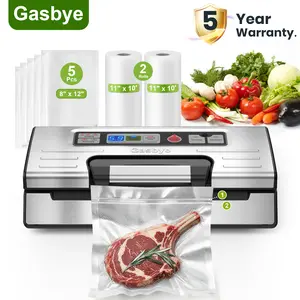 Gasbye 95kPa Precision Vacuum Sealer Machine - Double Heat Seal, Easy-Lock Handle, Built-in Bag  & Cutter, Progress Display, Pulse Mode, Removable Drip Tray, Silver for Dry/Moist Food kitchen storage