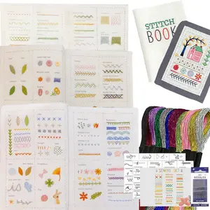 Beginner Embroidery Stitch Practice Book Set, DIY Creative Embroidery Cloth with Hand Sewing Stitches Tutorial, Sewing Tools Kit Includes 12 Corlors Threads and 16 Needles