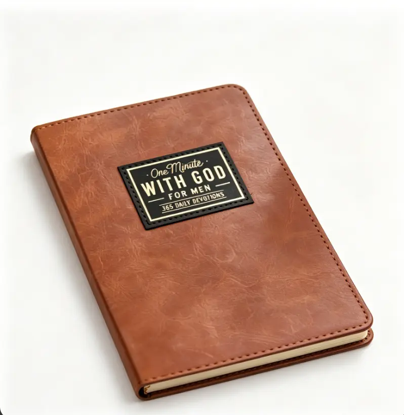 Portable Leather-Bound Bible Journal - 1-Minute With God 365 Days Daily Prayer Devotional Notebook, Scripture Writing Book, Religious Inspirational Gift for Men, Ideal for Church Bible Study Notes (Father’s Day Gift for Brothers, Dads)