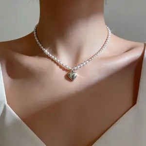 ypoallergenic Double Layer Pearl & Heart Pendant Necklace for Women, Sparkling Beaded Stackable Choker, Perfect Gift for Birthday, Anniversary, Valentine's Day, Daily Wear & All Occasions jewelry stainless steel