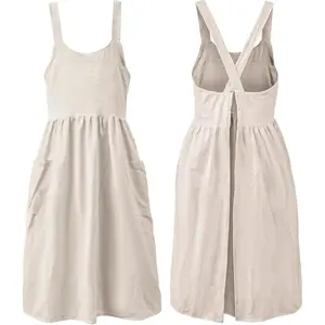 Cotton Linen Apron Cross Back Work Apron for Women with Pockets Pinafore Dress X Cross Halter Apron for Chef Gardening