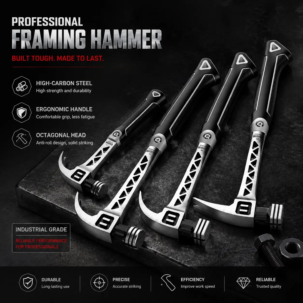 10/13 oz multifunctional anti-slip, shock-absorbing and durable industrial-grade hand hammer, suitable for woodworking, construction, car repair, claw , nail , woodworking , household ,  hardware tool