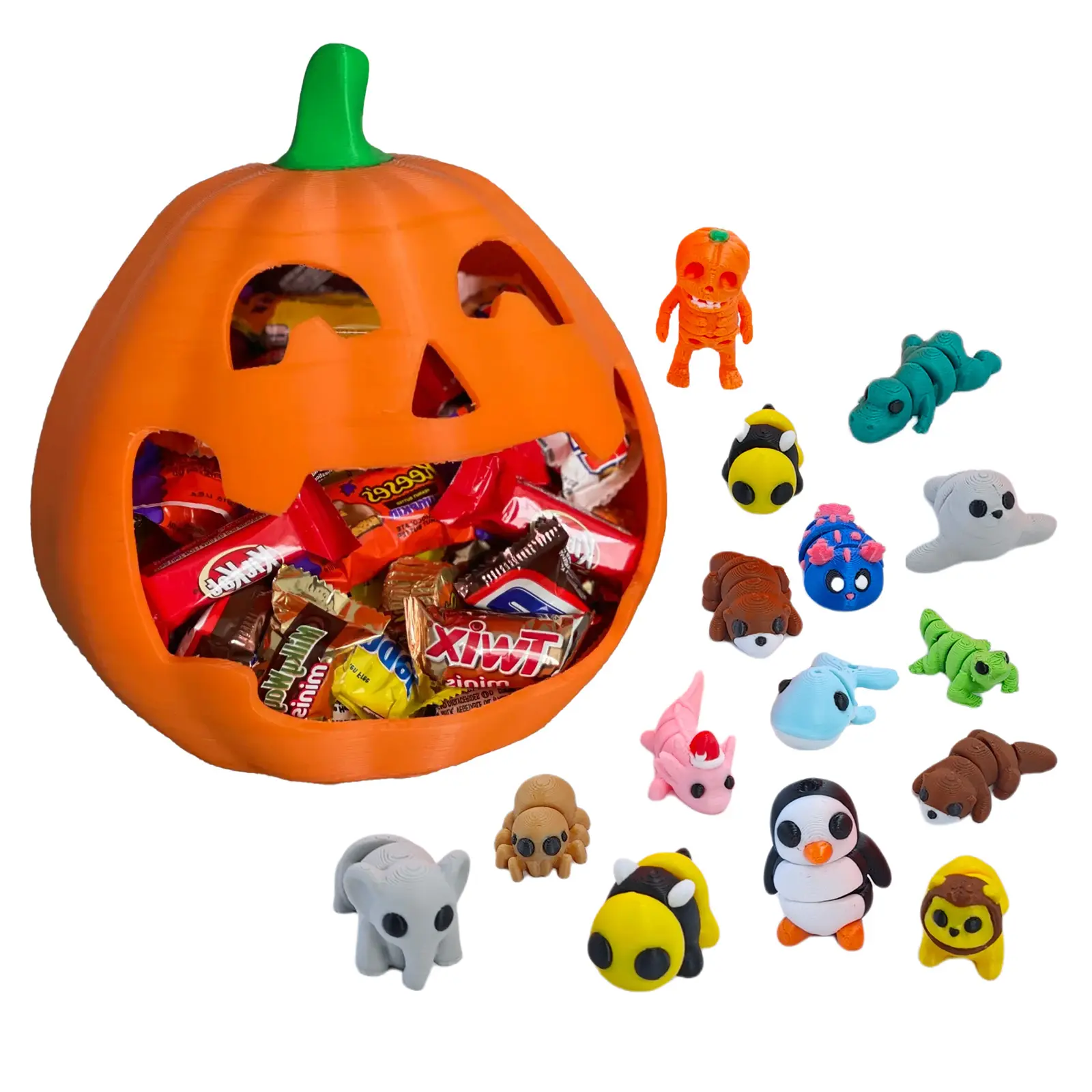 3D Printed Halloween Pumpkin Candy House, 20pcs Animal Pumpkins Decorations, Cute Halloween & Christmas Gifts, Festive Home Decor