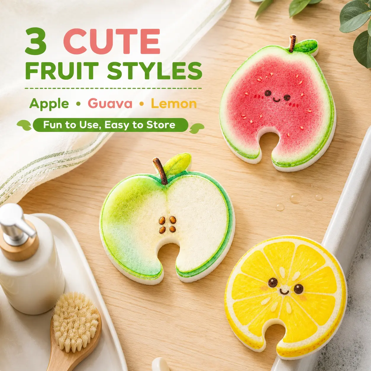 Wood Pulp Compressed Fruit Cellulose Sponges, Scratch-Free, Expandable High-Absorbency Scrubber Pads, Double-Sided Decontamination Home Cleaning Supplies for Kitchen Bathroom