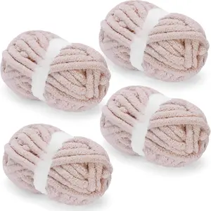 Chunky Chenille Yarn for Crocheting, Chunky Yarn for Hand Knitting Blanket, Bulky Chunky Fluffy Yarn for Crocheting,  Yarn, Thick Yarn, Pack of 4 (4 Skeins, Each Skein 28 yds, 8oz) Pink