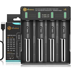 AA/18650 universal battery charger with 4/2 ports, 3.7v/1.2v 2A fast charger suitable for 26650 18650 18490 18350 17670 17500 16340 14500 lithium-ion batteries, RCR123A， Nickel metal hydride nickel cadmium AA AAA universal battery charger