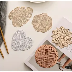 5pcs Valentine's Day coaster red heart-shaped dining table decoration mat anti slip and heat-insulating hollow small cup mat dining mat