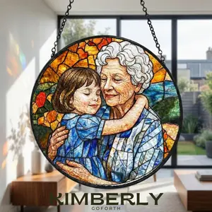 Custom Photo Glass Suncatcher, Personalized Grandma Gift, Stained Glass Window Hanging, Family Photo Keepsake