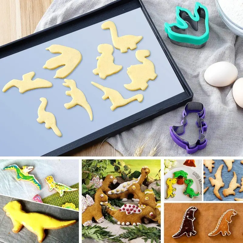 Top Rated 8pcs Dinosaur Cookie Cutter Set Stainless Steel Sandwich Bread Fruit Cutters Fun Dino Shapes for Parent-Child Bento Making Perfect Children's Day Gift for Home Baking & Dinosaur Themed Parties Great for Picnic Breakfast and Outdoor DIYCrafts
