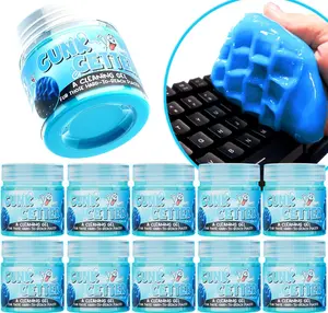 Gunk Getter 12 PACK Cleaning Gel for Those Hard to Reach Places, Automotive Cup Holder Electronic Keyboard Office, Slime Gel Cleaner Dust Crumb Removal (Jar, Blue, 3.5oz)