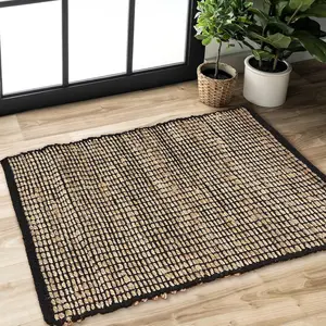 2x3 Jute Cotton Hand Woven Rug | Braided Doormat, Boho, Rustic,  Jute/Black | Farmhouse  Area Rugs for Bedroom, Living Room, Kitchen, and entryways