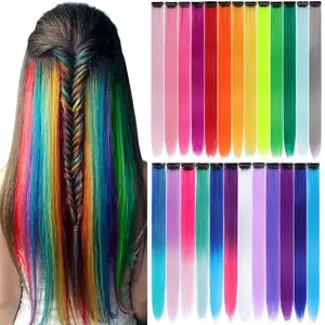 25 Pack Colored Party Highlights Clip in Hair Extensions for Women  Girls 22 inches Multi-colors Straight Hair Synthetic Hairpieces In The Party(25 colored)