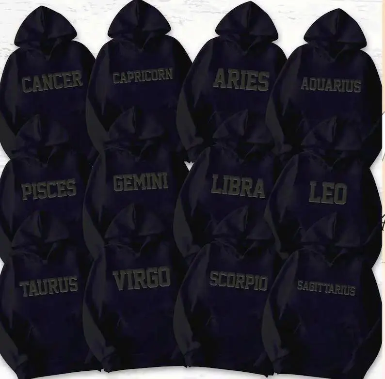 Zodiac Astrology Black On Blck Hoodie For Men& Women, Cute Gift for Men, Gift for Menswear, Birthday Gift, Zodiac Lover