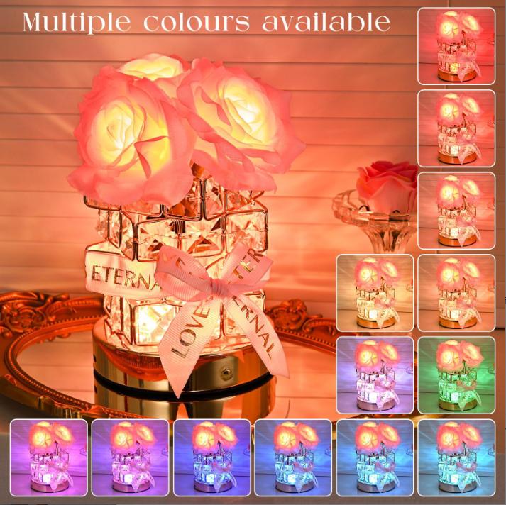 Colorful USB-Powered Crystal Rose Lamp - A warm and charming bedroom decorative lamp that can be used as a bedside lamp, birthday gift, or table lamp. Suitable as a gift for your girlfriend, mother, anniversary, or wedding anniversary.