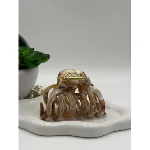 [R&L] Large Marbled Acrylic Hair Claw Clip, Tortoise Shell Pattern, Gold Spring hair clip
