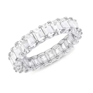 Full Synthetic moissanite Baguette Zircon Ring for Women, Sparkly Stackable Engagement Band, Silver-Plated Minimalist Jewelry for Party, Wedding, or Daily Wear