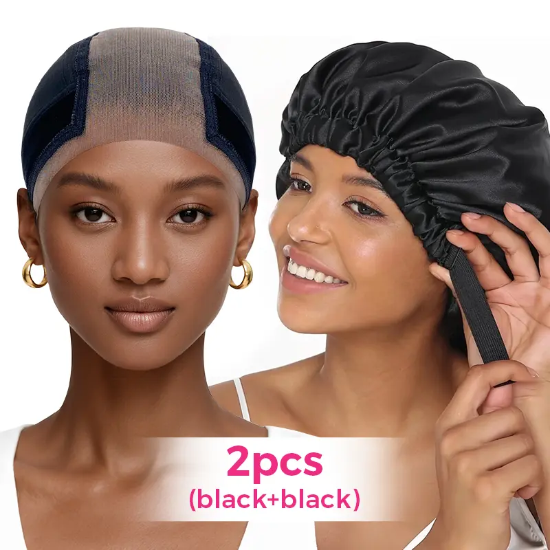 Wig Cap(Black)&Silk bonnet(Black)
