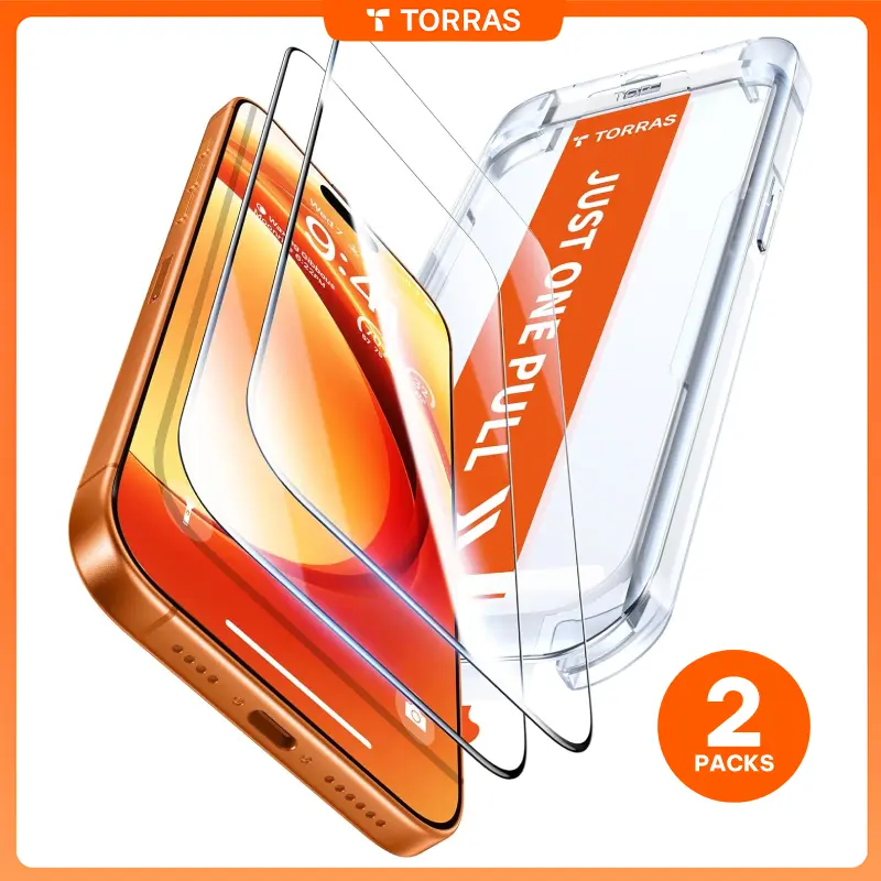 TORRAS 2-Pack Ultra-Transparent Tempered Glass Screen Protector for iPhone 17 Pro Max - 9H+ Armor Protection, Soft-Light Grid-Free, Tora-Silk Touch, Anti-Fingerprint, Full Coverage, Dust-Free Auto-Install Tray, Phone Accessories