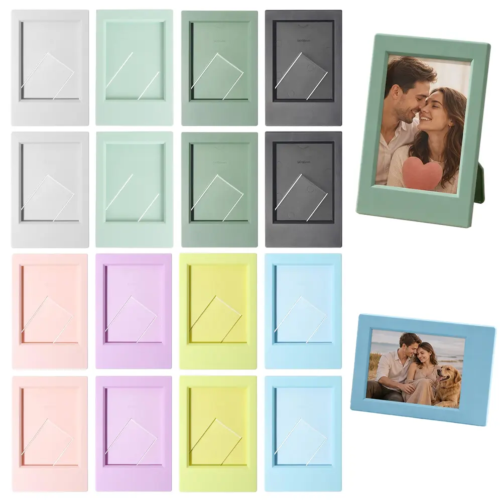 16 Pack 3 Inch Mini Plastic Picture Frames, 8 Assorted Colors 2x3 Polaroid Frames with Stand, Desktop Display Photo Holders for Fujifilm Instax Mini Film, Home Office Tabletop Decor Supplies