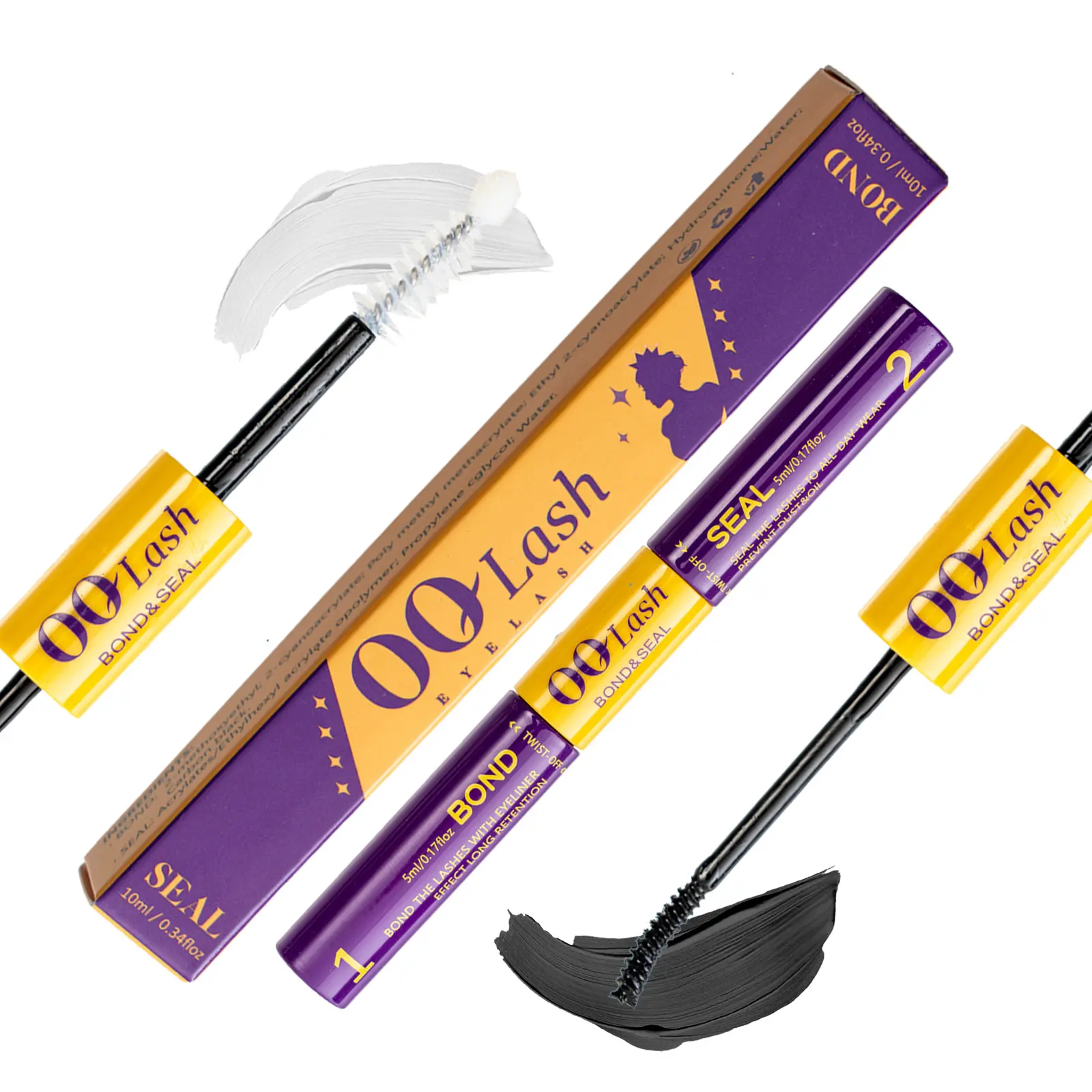 OQLash Bond&Seal Black Lash Glue - Gentle, Latex-Free, Waterproof, Super-Strong, 48-Hour Long-Lasting, Non-Irritating, Sweat-Proof 2-in-1 Formula for Eyelash Extensions Cluster Makeup | False Eyelashes & Adhesives, Lash Glue False Eyelashes & Adhesives