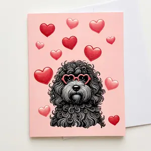 Fluffy Black Dog Valentine's Day Greeting Cards