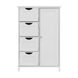 XUAN White Bathroom Storage Cabinet, Floor Cabinet with Adjustable Shelf and Drawers