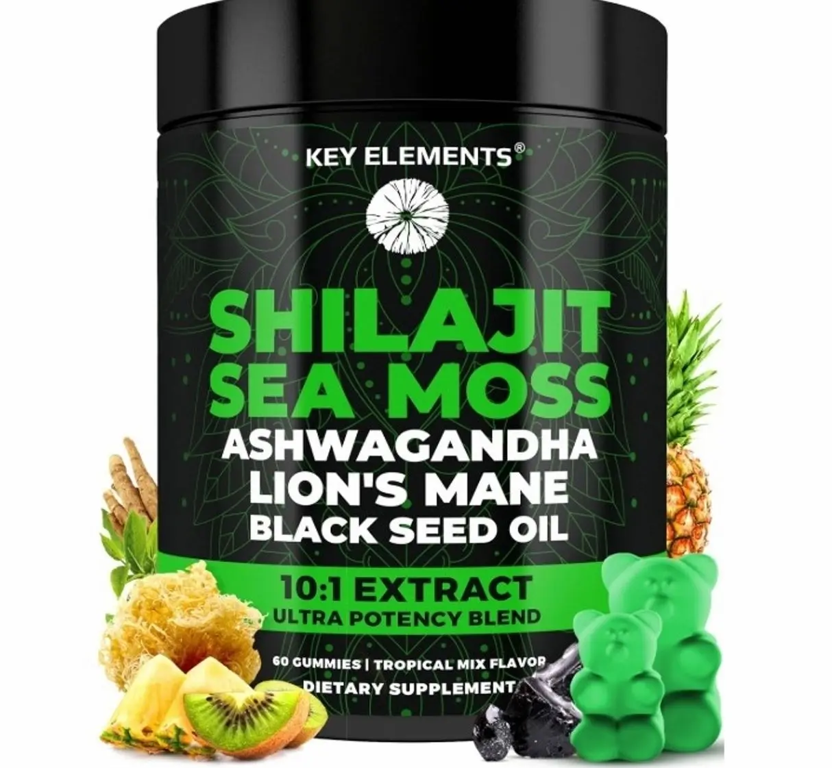 Organic Shilajit Gummies with Sea Moss Gummies - Shilajit Supplement for Immune Support - Pure Himalayan Shilajit and Ashwagandha with Sea Moss and Shilajit, Lion’s Mane Extract and Black Seed Oil
