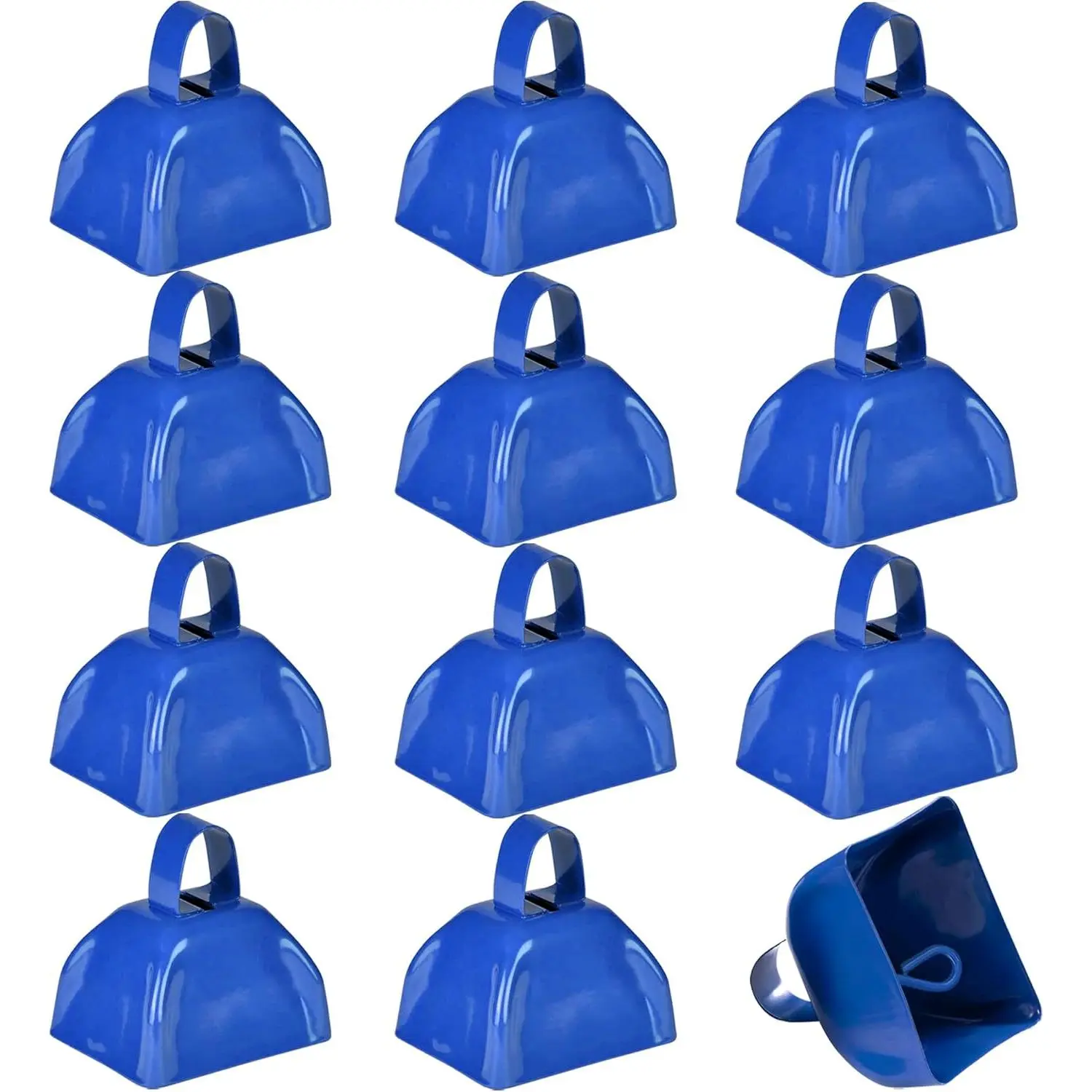 Metal Cowbells - 12 Pack, 3 Inch Blue Cow Bells for Sporting Events, Cheering, Spirit, Loud Cow Bell Ideal Hand Percussion Cowbells Noise Makers for Sporting Events, Football , and Celebrations