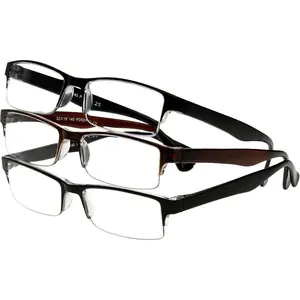 Zee Lool Eyewear Men's Pete Rectangular Non-Prescription Reading Glasses - Single Item, Durable, Lightweight, Fashionable, Blue Light Protection, Black & Brown Frames, Distortion-Free Lenses