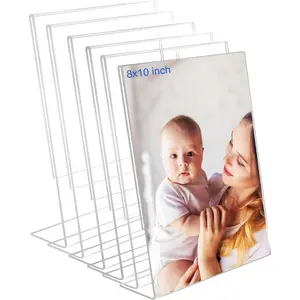 8x10  Picture Frames, Set Of 6 Clear  Frameless Transparent Frame  for Desktop Display, Vertical Standing Picture or Display Sign Holder with Inserts for Home Office