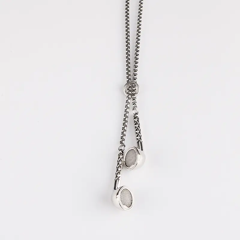 【Headphones necklace】 Star-style Personalized Necklaces, Creative Earplug Pendant Necklaces for Men and Women, Simple Stainless Steel Couple Pendants,