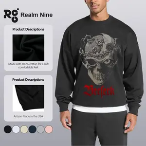 Men's Relaxed Fit Cotton  Anime Crewneck Long Sleeve Sweatshirt, Berserk Skull Head Graphic Sweater, Dark Fantasy Gothic Pullover for Manga Fans Streetwear Menswear Hoodie