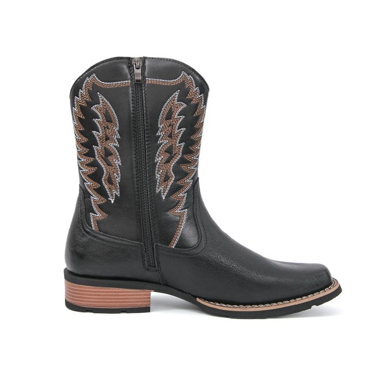 Men's West Wind Resilient Western Boots, Wide Square Toe Cowboy Leather Boots with Snow Feathers Embroidery, Anti-Slip Soft Firm Soles, Classic Western Fashion Footwear for Work, Riding & Daily Walking,mid-calf men,holiday boots