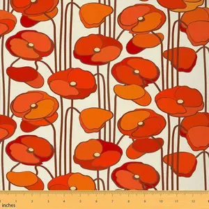 Poppy Flowers Upholstery Fabric by The Yard,5 Yards,Red Floral Botanical Reupholstery Fabric for Chairs,Rustic Garden Theme Decorative Fabric